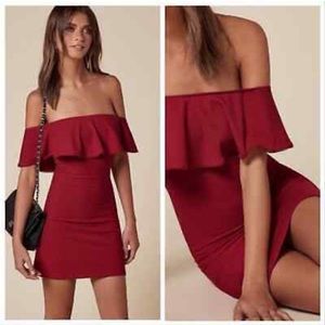 Reformation Banana off shoulder mini red dress